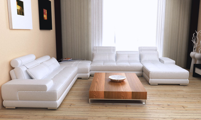 Moderne Design Polster Wohnlandschaft Ledersofa Sofa Couch Sitz