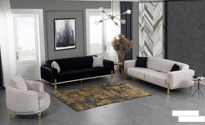 Dreisitzer Couch Möbel Samt Designer Gold Metall Gepolsterte Moderne Couchen Neu