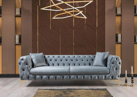 Sofagarnitur Blau Sofa Luxus Sofas Sessel 3+3+1 Sitzer Chesterfield Design Samt