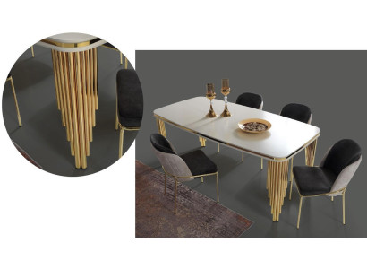 Essgarnitur Luxus Esstisch 4x Stühle Essgruppe Tisch Edelstahl Komplett Set 5tlg