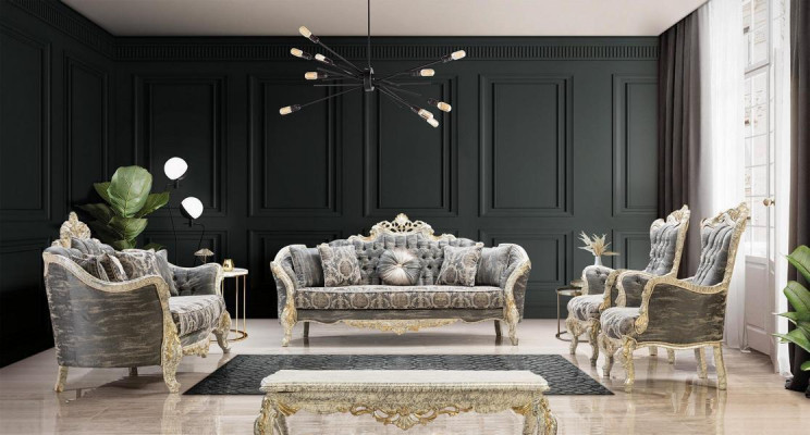 Set 3+1 Sitzer Couchtisch Wohnzimmer Sofagarnitur Klassisch Design Textil