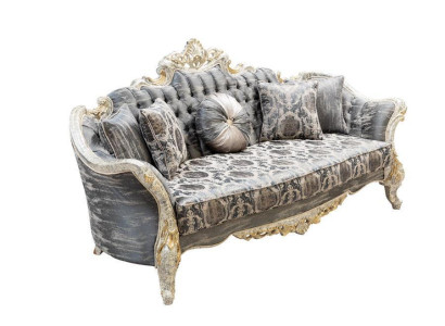 Barock Sofa 3 Sitz Grau Wohnzimmer Klassisch Design Sofa Couch Textil