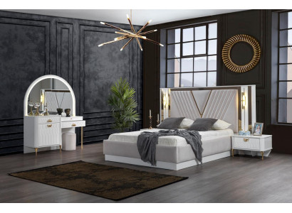 Schlafzimmer Set Bett 2x Nachttisch 4tlg Design Modern Luxus Komplettes