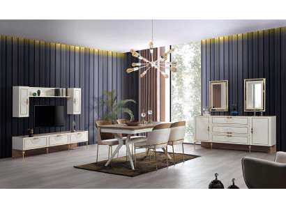 Esszimmer Essgruppe Set Tisch 4x Stühle Anrichte 2x Spiegel 8tlg neu