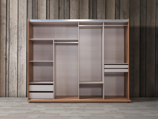 Schlafzimmer Luxus Kleiderschrank Holz mit Glas Design Modern neu