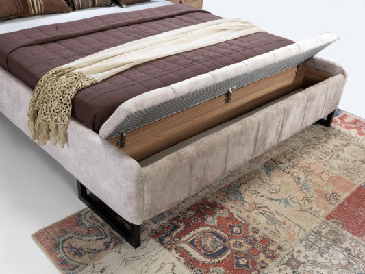 Bett Doppelbett Möbel Einrichtung Schlafzimmer Design Stoff Textil neu