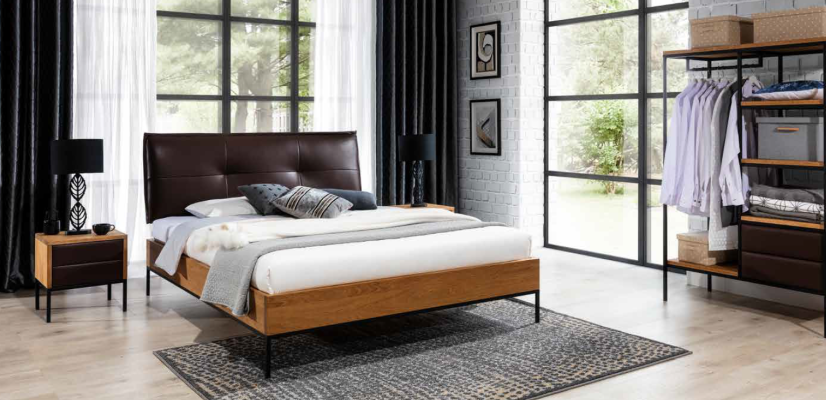 Bett Holz Loft Designer Betten Polster Leder Textil Stoff Hote 140 160 180 x 200