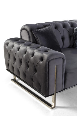Luxus Chesterfield Sofa 3 Sitz Plätzer Grau Sofa Polster Textil Couchen