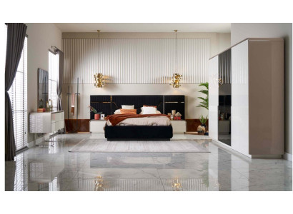 Garnitur Bettrahmen Schlafzimmer Doppelbett Holz Set 6tlg Blau Design