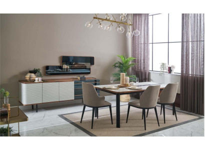 Esszimmer Garnitur Essgruppe Esszimmermöbel Essecke Set 7tlg Holz Weiß