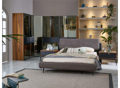 Bett Design Schlafzimmer Doppelbett Braun Holz Bettrahmen Set 4tlg