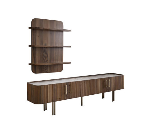 Wohnzimmer Möbel Design Wohnwand Luxus TV Ständer Braun Wandregale