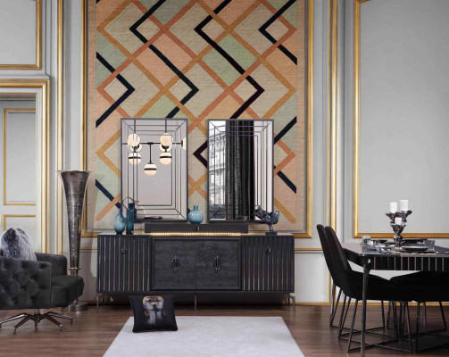 Luxus Esszimmer Set Esstisch+6x Stühle+Anrichte mit 2x Spiegel 10 tlg