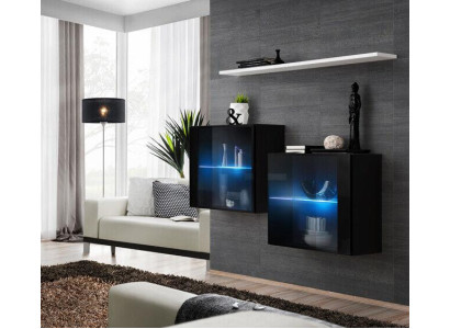 Schwarz Wandschrank Komplett Wohnwand Wand Regal Modern Designer Holzmöbel