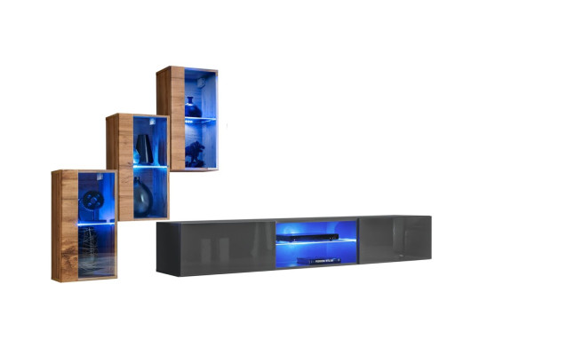 Komplett Designer Modern Wohnwand Wand Regale TV-Ständer 3x Wandschrank