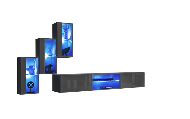 Garnitur Set 4tlg Wohnwand Luxus Designer Sideboard TV-Ständer Holzmöbel