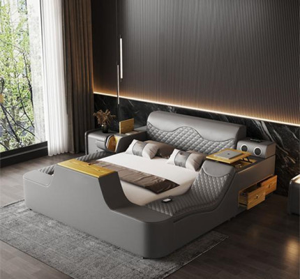 Doppel Luxus Leder Bett Massage Polster Betten Moderne Hotel bluetooth