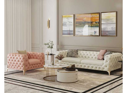 Wohnzimmer Set Design Chesterfield Sofagarnitur Leder Sitz Polster 2tlg