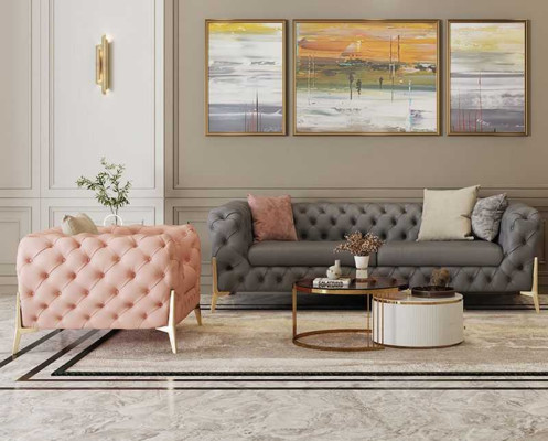 Wohnzimmer Set Design Chesterfield Sofagarnitur Leder Sitz Polster 2tlg