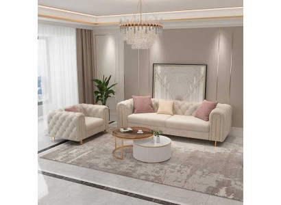 Set 2 tlg Wohnzimmer Sofagarnitur doppelt Sofa Couch Modern Sessel Leder