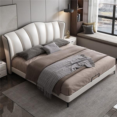 Schlafzimmer Bett Leder Luxus Stil Doppelbett beige Betten Möbel Einrichtung