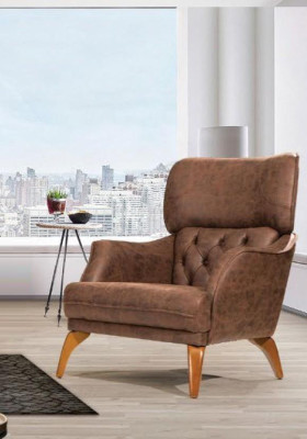 Luxus Sessel Ohrensessel Leder Braun Wohnzimmer Polyester Einsitzer