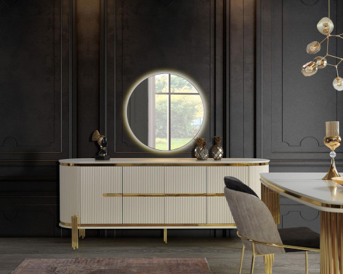 Luxus Esszimmer Garnitur Essgruppe Esstisch Stühle Set 6tlg Gold Weiß