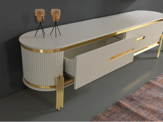 TV Ständer RTV Lowboard Weiß Tisch Holz Modern Wohnzimmer Sideboard