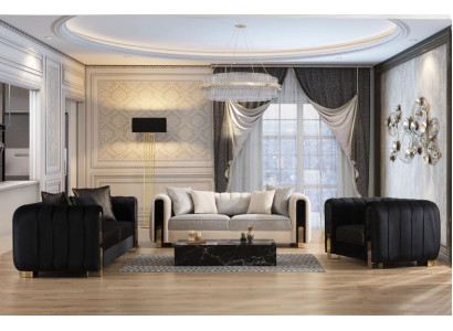 Moderne Sofagarnitur 2x Dreisitzer + Sessel Polstermöbel Edelstahl möbel 3tlg