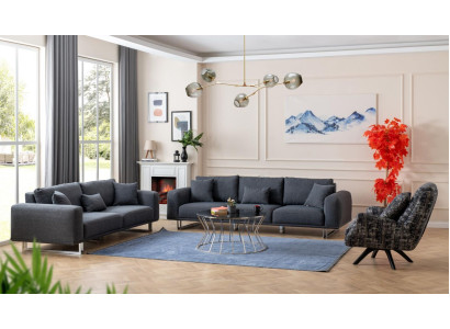 Designer Wohnzimmer Set Sofagarnitur 4 + 3 + 1 Sitz Luxus Grau Wohnlandschaft