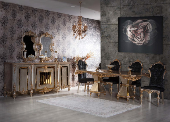 Hochwertige 7-teilige Esszimmermöbel im goldenen Stil