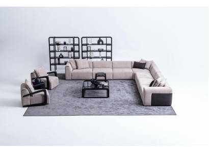 Luxus Sofa-Set Sitzgruppe Wohnlandschaft L-Form Sofa Sessel Textil Neu