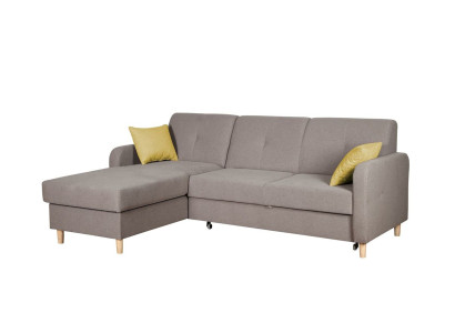 Ecksofa L-Form Sofa Couch Design Polster Modern Textil Bettfunktion Grau Stoff