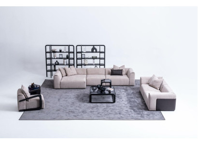 Sitzgruppe Taupe Wohnzimmer Wohnlandschaft Polstermöbel L-Form 3tlg