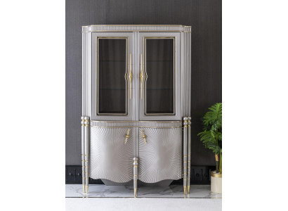 Vitrine Grau Esszimmer Schrank Regal Design Elegantes Möbel Metall Neu