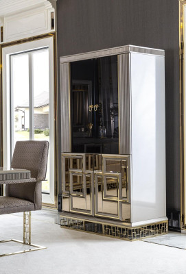 Vitrine Grau Esszimmer Luxus Möbel Metall Holz Design Schrank Elegantes Neu