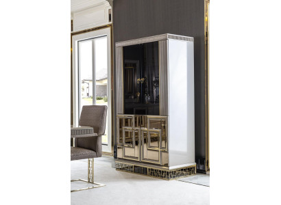 Vitrine Grau Esszimmer Luxus Möbel Metall Holz Design Schrank Elegantes Neu