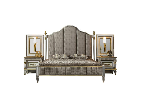 Bett Grau Metall Möbel Elegantes Design Schlafzimmer Luxus Betten Neu