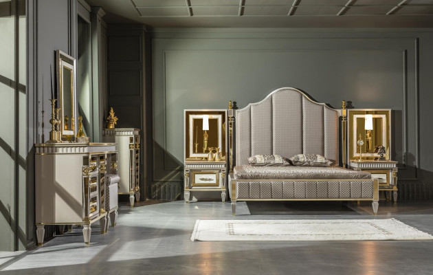 Bett Grau Metall Möbel Elegantes Design Schlafzimmer Luxus Betten Neu