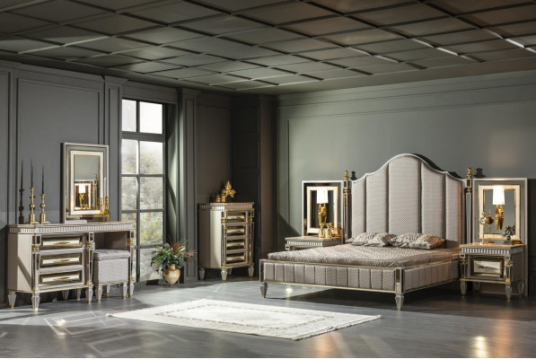 Bett Grau Metall Möbel Elegantes Design Schlafzimmer Luxus Betten Neu