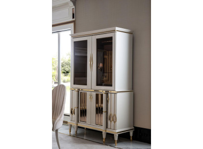 Vitrine Weiß Schrank Möbel Esszimmer Möbel Holz Luxus Metall Vitrinen