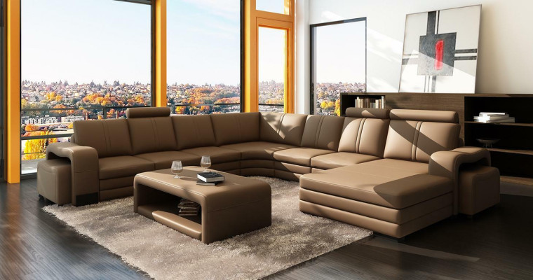 Designer Wohnlandschaft U-Form Hocker Couchtisch Couch Ecksofa Polster