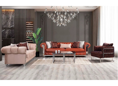 Chesterfield Sofagarnitur Dreisitzer Braun Couchgarnitur Polstersofa