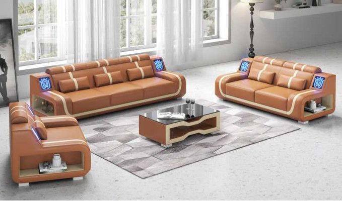 Wohnzimmer Komplette Ledersofas Couchgarnitur Sofagarnitur Braun 3tlg