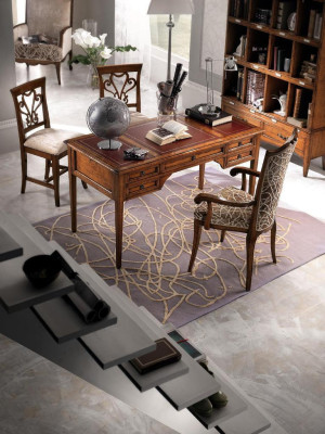 Schreibtisch und Stuhl aus Holz mit Armlehnen Bücherregal Büromöbel Design 4tlg