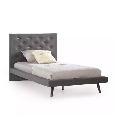 Bett 100 cm Bettgestelle Bettrahmen Kinderbett Jugendbett Stoff Grau
