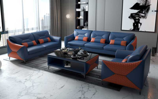 Garnitur Sofagarnitur Couchgarnitur 321 Sitzer Ledersofa Couch Grau