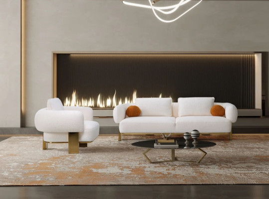 Sofagarnitur Komplette Couchgarnitur Weiß Sitzer Polstersofa Stoffsofa