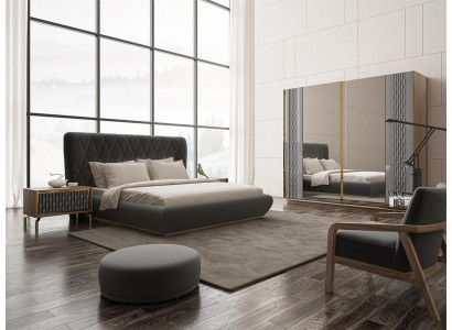 Komplett Set Doppel Bett Luxus 2x Nachttische Design Schrank Kleiderschrank