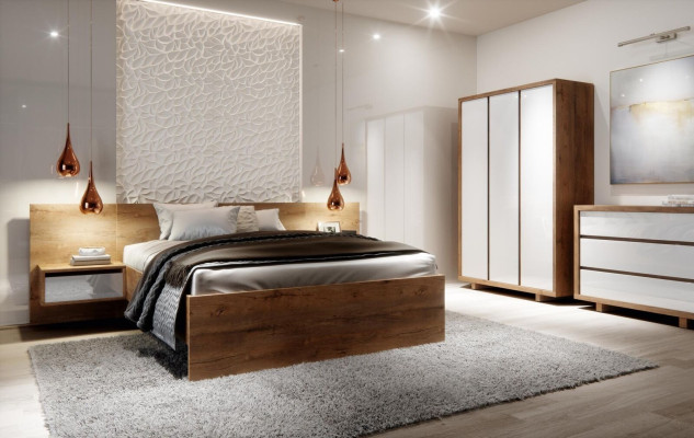 Komplettes Schlafzimmer Set Bett Nachttisch Kleiderschrank Kommode Design 5 tlg.